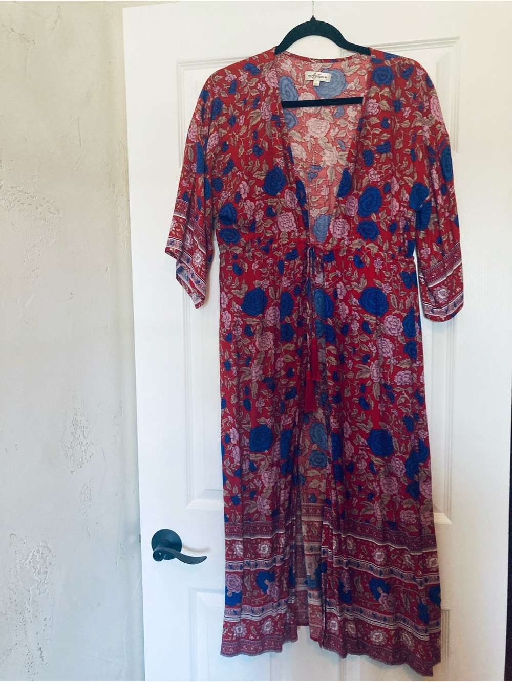 Arnhem Spanish Rose Tassel Tie Kimono, Size M/L, Red/Blue
